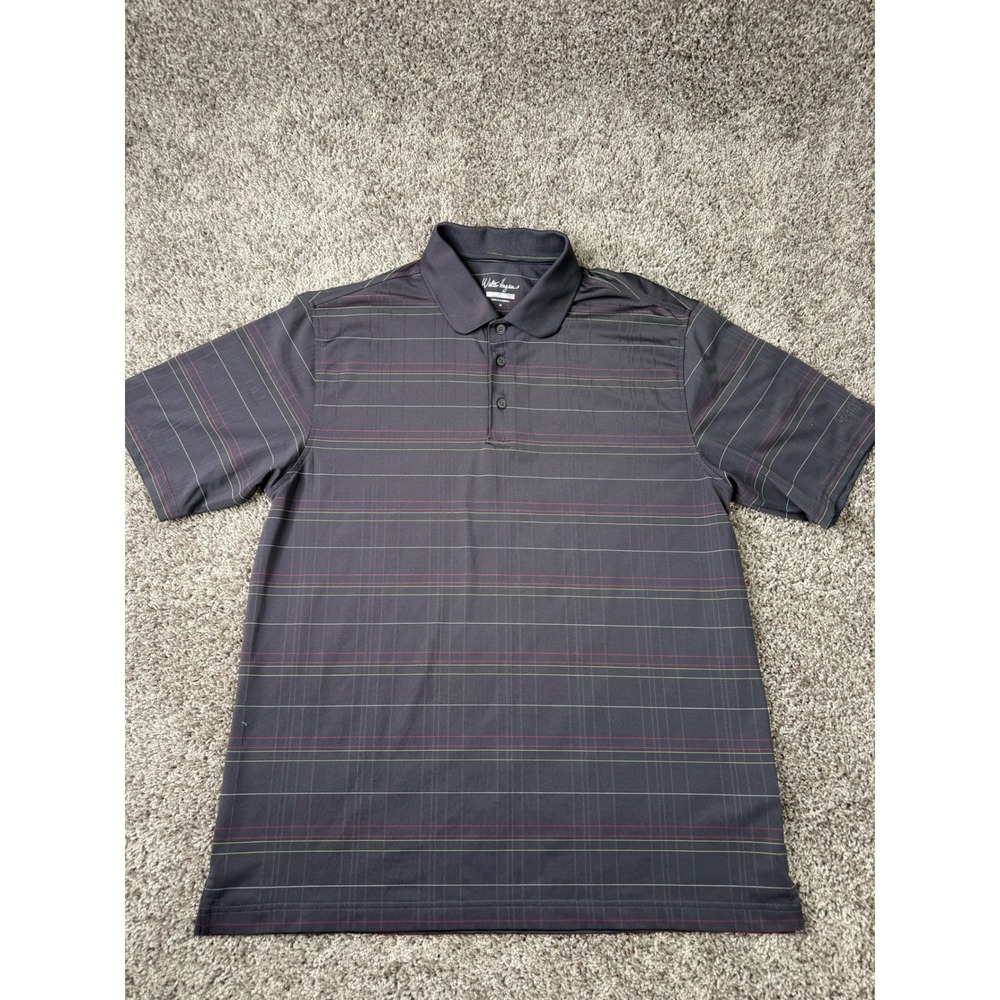 Walter Hagen Mens Hydro-Dri Golf Polo Shirt Size M Gray Stripe Athletic